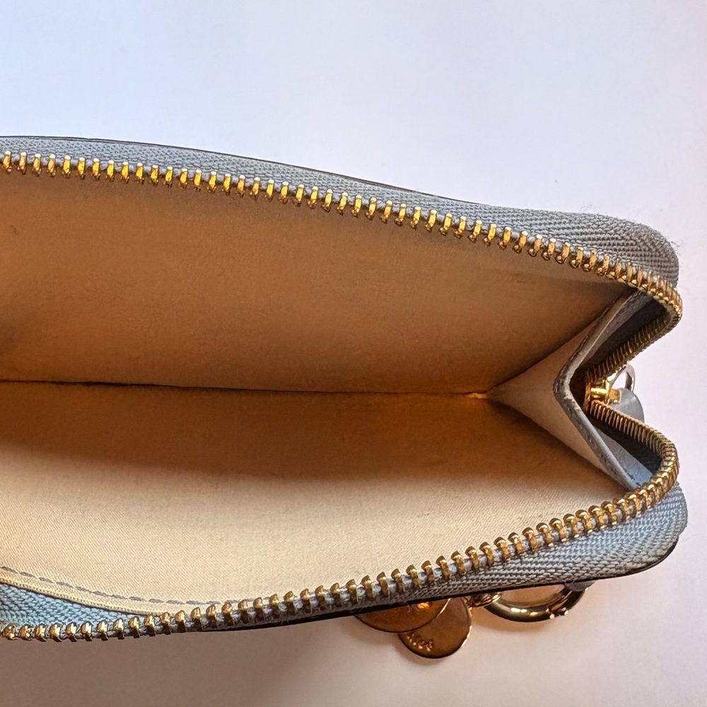 Chloe Alphabet Wallet Card Holder smooth blue gray leather gold hardware C charm - Picture 6 of 14